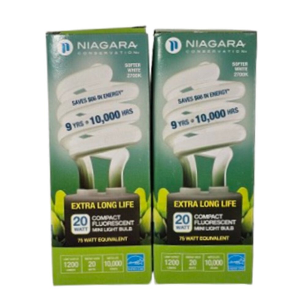 2 Pack Niagara Extra Long Life Softer White 20 W / 75 W EQV 2700k Light Bulbs